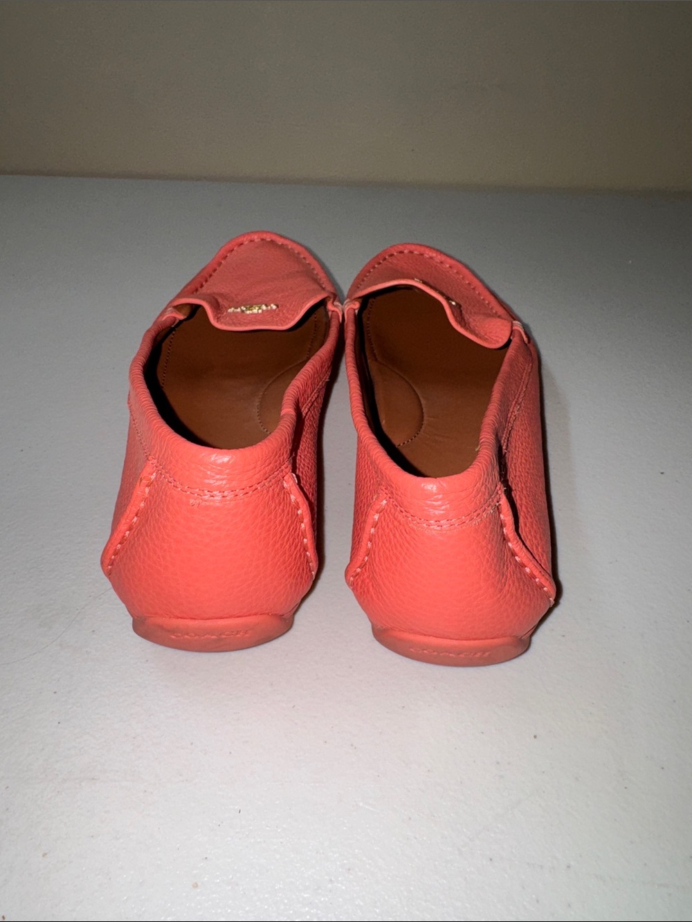 Coach Coral-Pink Leather Driving Loafers - Picture 4 of 5